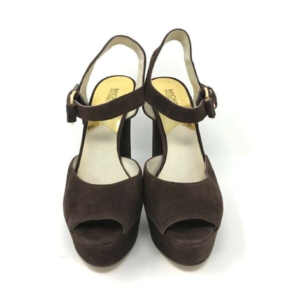 Michael Kors Platform Heels Shoes Brown Leather 9 - Picture 2 of 8